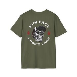 Funny Humor Men’s Shirt Skeleton Green Fun Fact  I Don’t Care 100% Cotton